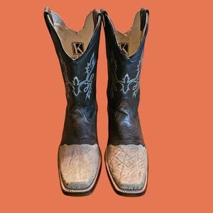 King Exotic Mens African Safari Leather Square Toe Western Boot Brown Black 13EE